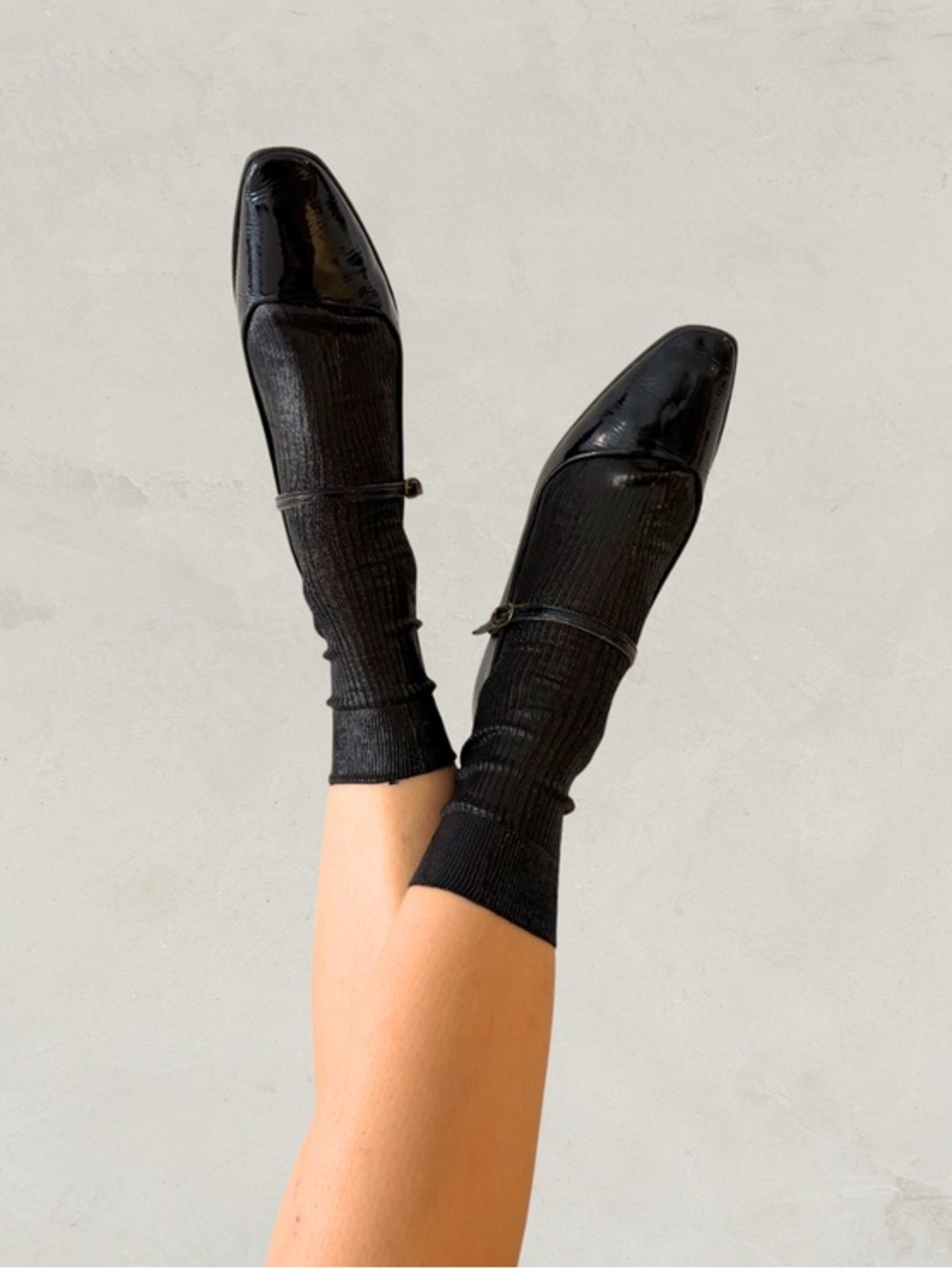 MARIA LA ROSA ONE RIBBED LAMINATED SOCKS IN BLACK - Picture 7 of 8